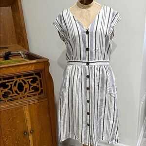 Striped Button-Down Linen Dress